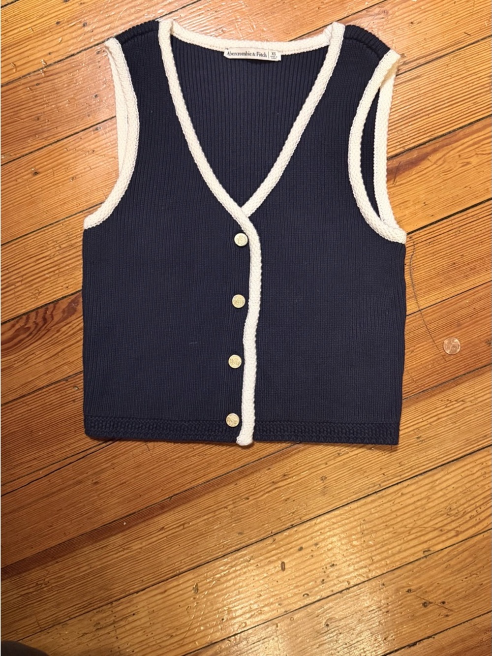 Abercrombie & Fitch Navy Vest with Cream Trim